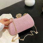 Women's Crown Clasp Rhinestone Evening Bag – Pink held for scale | BTendance