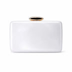 Women's Marbled Acrylic Rectangle Clutch with Oval Clasp – White front | BTendance
