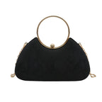 Women's Ring Handle Evening Bag with Floral Texture – Black front | BTendance