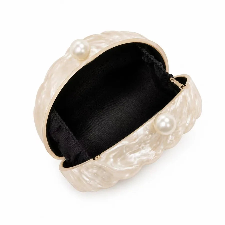 Women's Acrylic Seashell Clutch with Pearlescent Finish – Open interior | BTendance