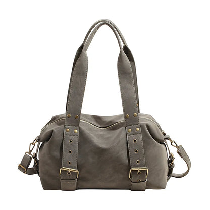 Buckle detail shoulder bag – Grey green bag, front view | BTendance