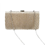 Women's Pleated Faux Leather Evening Clutch with Chain – Gold with chain | BTendance