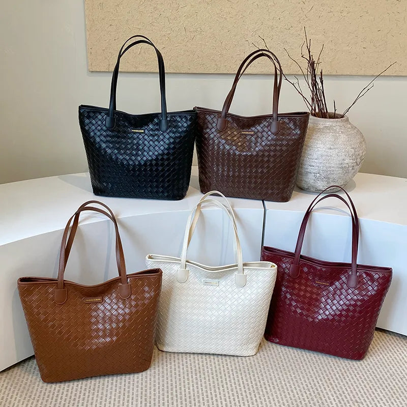 Woven texture shoulder tote bag – Five colours arranged together | BTendance