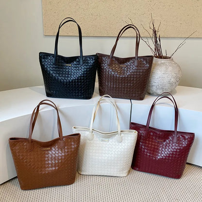 Woven texture shoulder tote bag – Five colours arranged together | BTendance