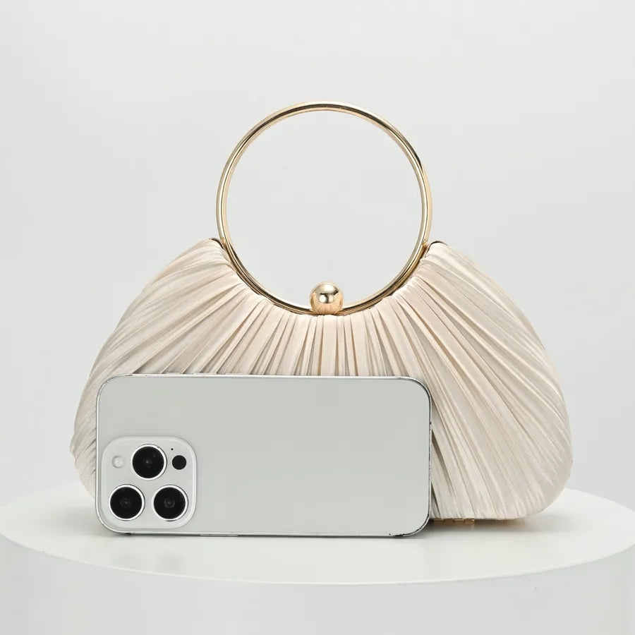Women's Pleated Fan Evening Bag with Circular Handle – Scale comparison | BTendance