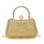 Women's Scalloped Rhinestone Mini Evening Handbag – Gold front | BTendance
