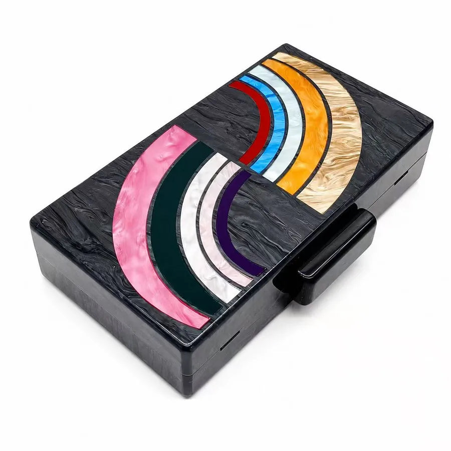 Women's Multicolor Arc Acrylic Box Clutch – Angled front | BTendance