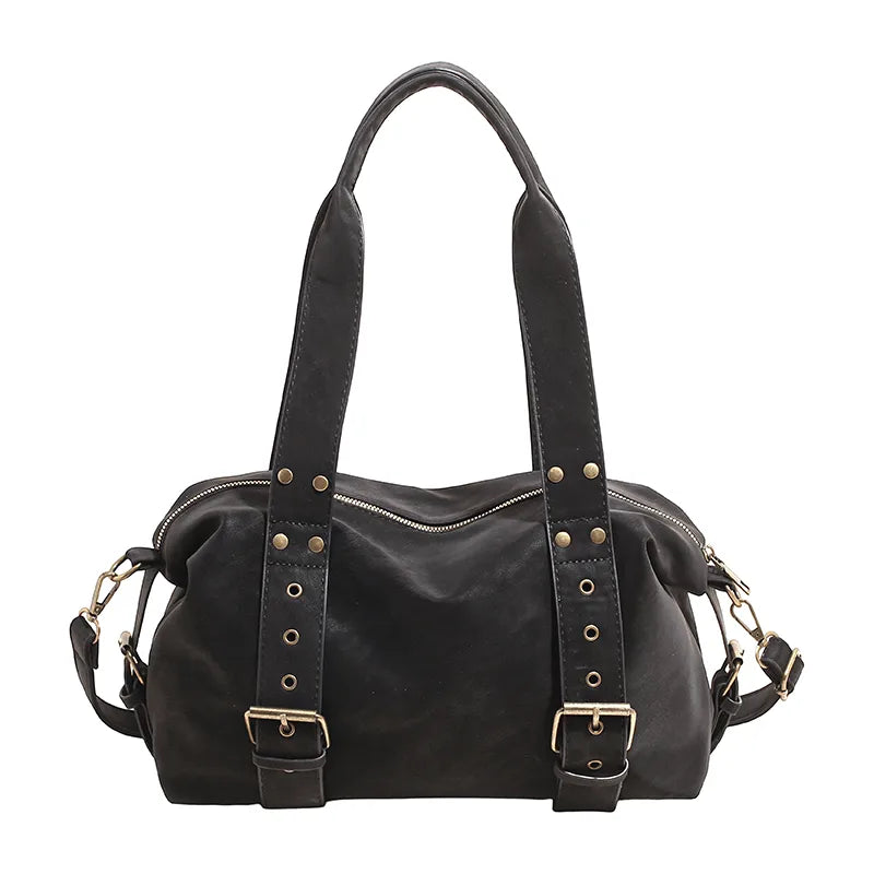 Buckle detail shoulder bag – Black bag, front view | BTendance