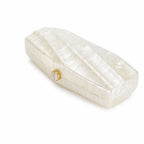 Women's Pearlescent Diagonal Stripe Acrylic Clutch – Angled view | BTendance