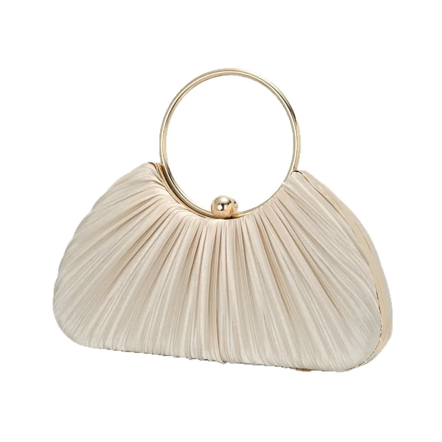 Women's Pleated Fan Evening Bag with Circular Handle – Angled front | BTendance