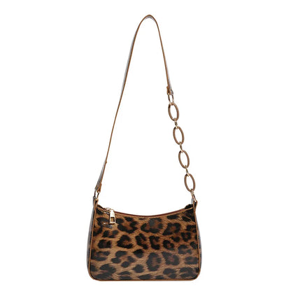 Leopard print bag with chain detail strap – Brown leopard bag with full strap shown | BTendance
