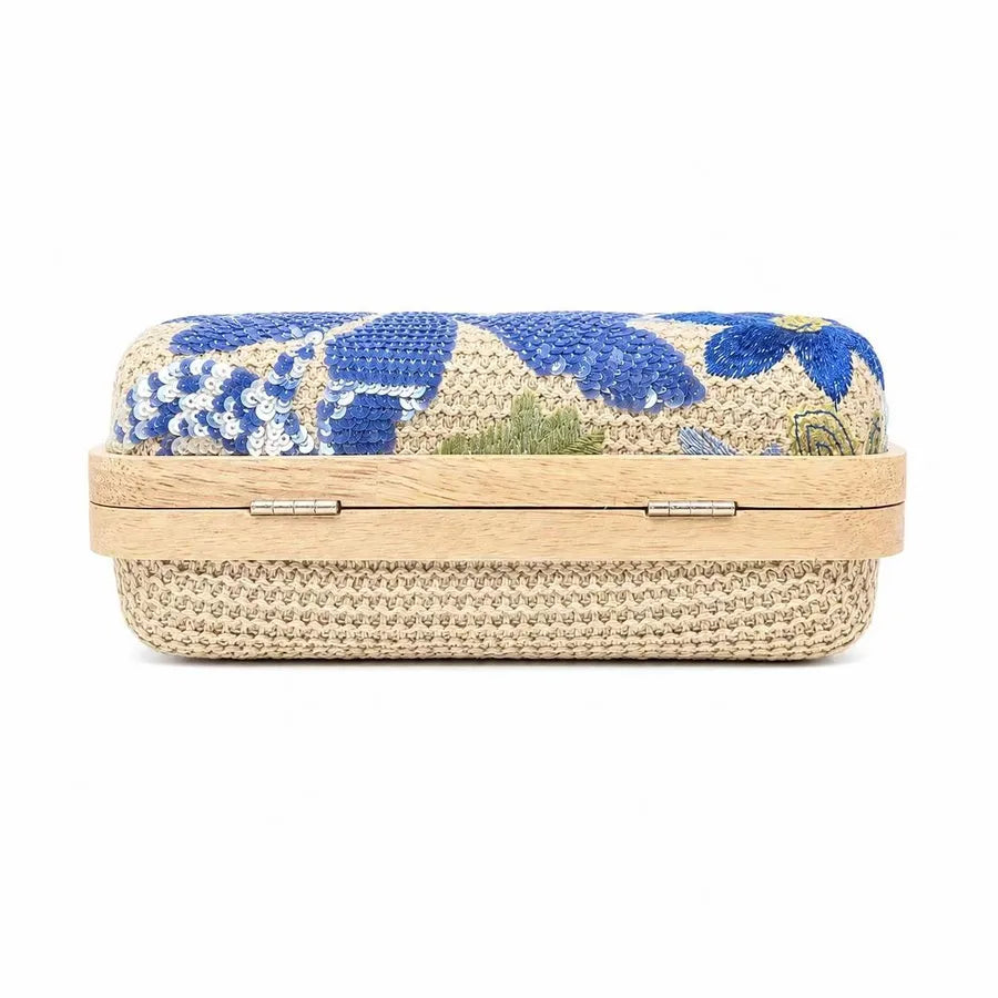 Women's Floral Embroidered Straw Evening Bag with Oval Handle – Base and hinges | BTendance