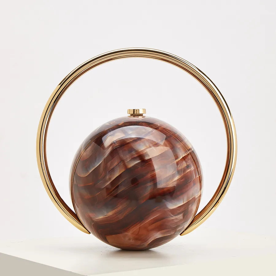 Marbled Globe Evening Bag with Orbit Handle – Brown front | BTendance