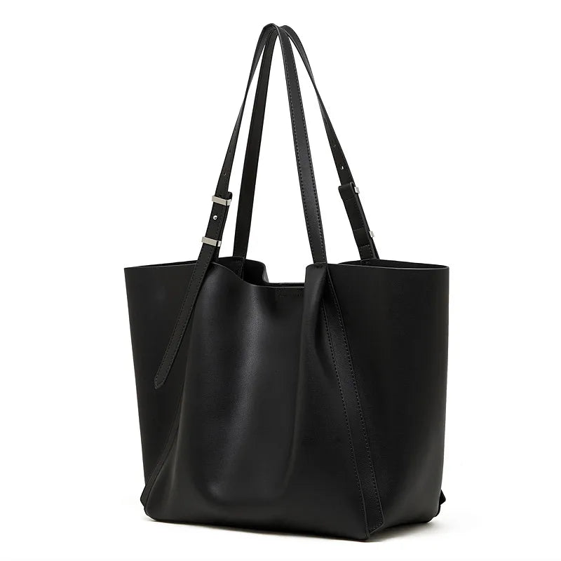 Soft tote bag with long handles – Black tote on white background | BTendance