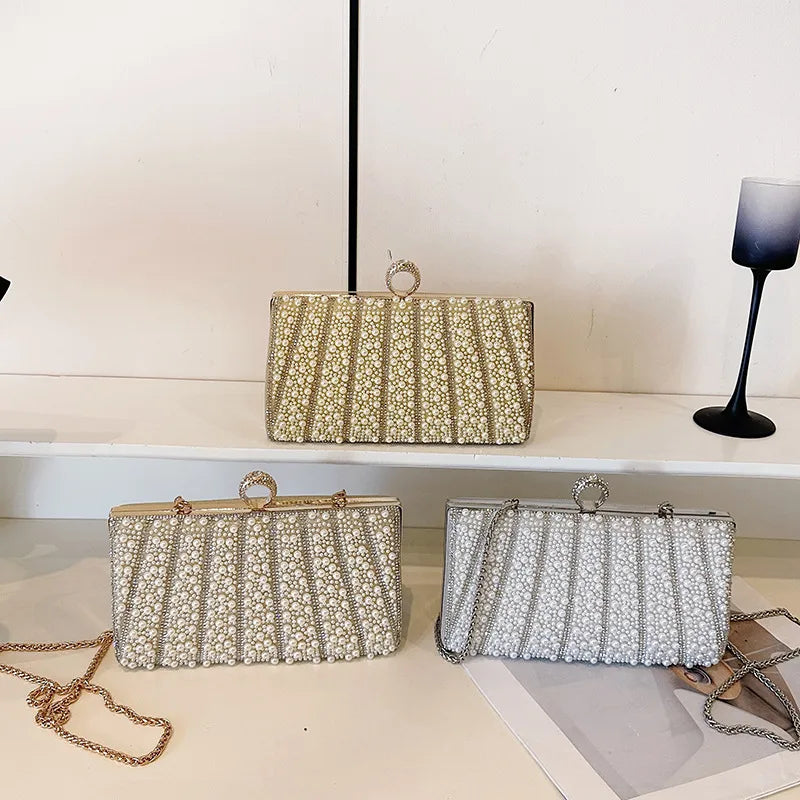 Women's Pearl-Effect Striped Evening Clutch – Color selection | BTendance
