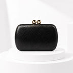 Women's Kiss-Lock Faux Leather Evening Clutch – Black front | BTendance