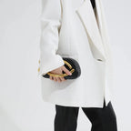 Women's Oval Faux Leather Clutch with Sculptural Metal Accent – Carried by hand | BTendance