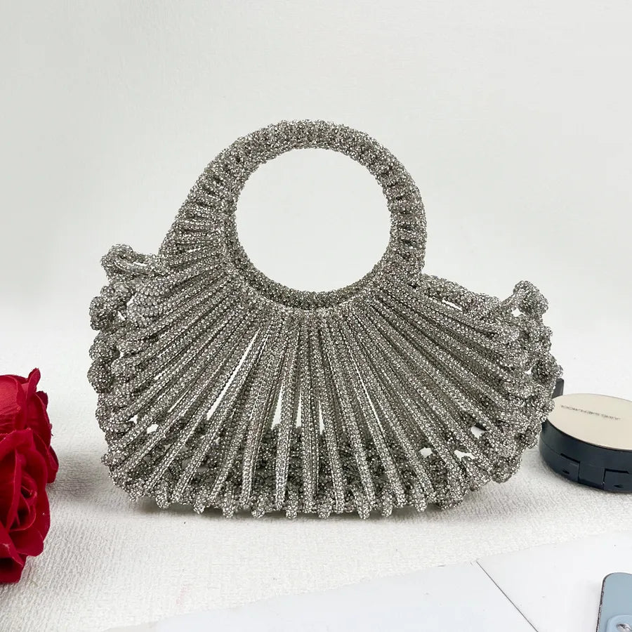 Women's Rhinestone Fan Handbag with Round Handle – Front | BTendance