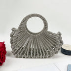 Women's Rhinestone Fan Handbag with Round Handle – Front | BTendance