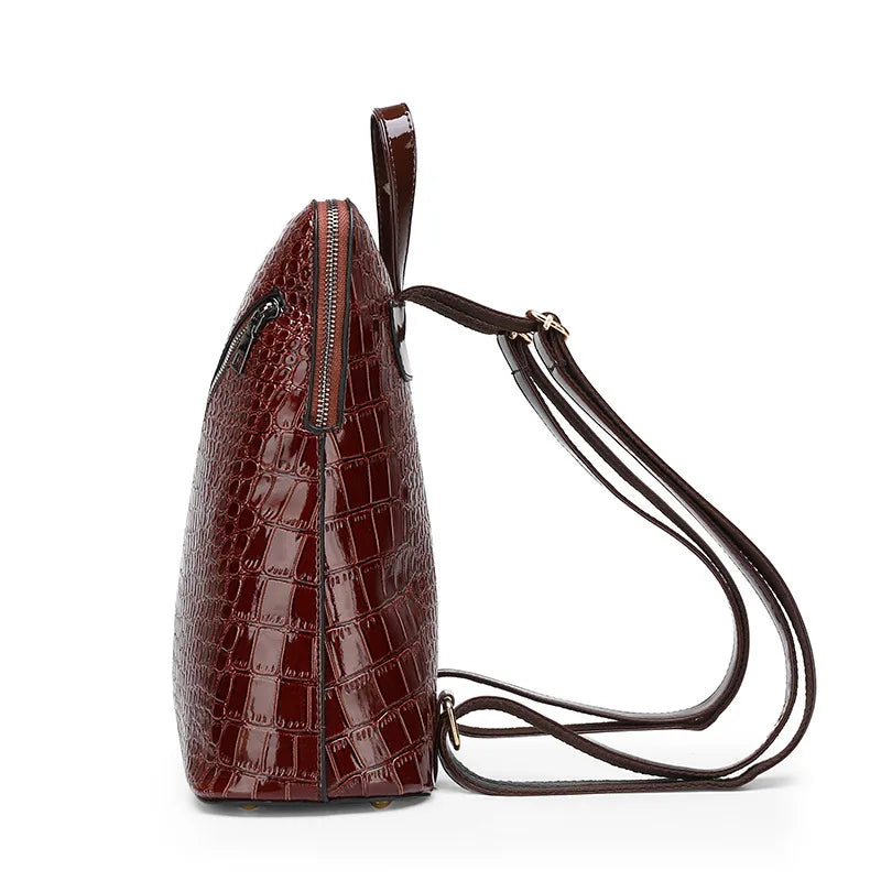 Crocodile texture matching bag set – Brown backpack side view | BTendance