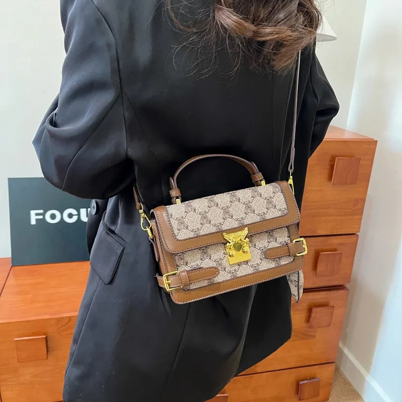 Bear pattern top handle bag with charm – Tan bag worn across the body | BTendance