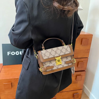 Bear pattern top handle bag with charm – Tan bag worn across the body | BTendance