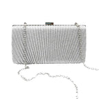 Women's Pleated Faux Leather Evening Clutch with Chain – Silver with chain | BTendance
