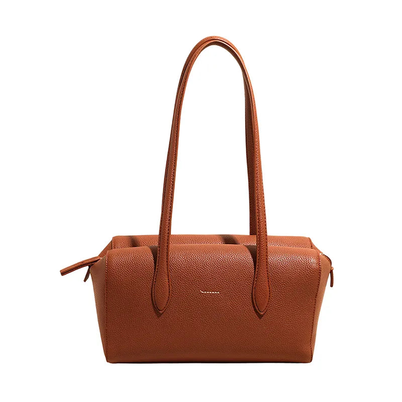 Rectangular shoulder bag with long twin handles — rust on white background | BTendance