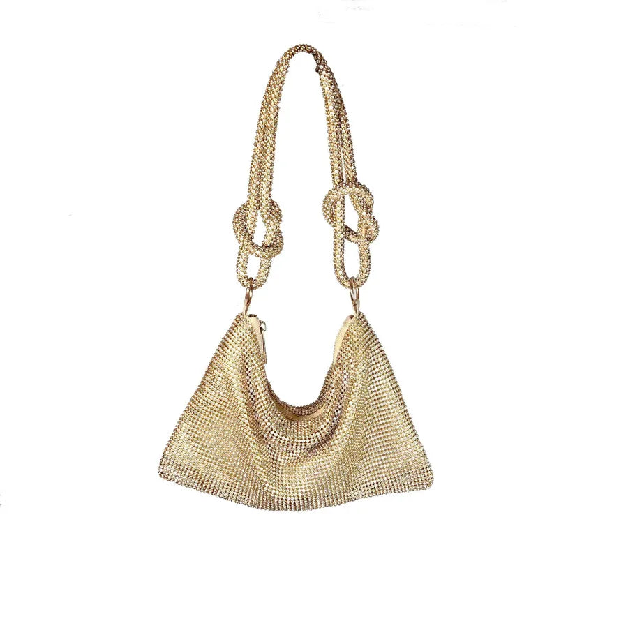 Knotted Rhinestone Hobo Shoulder Bag – Gold side | BTendance