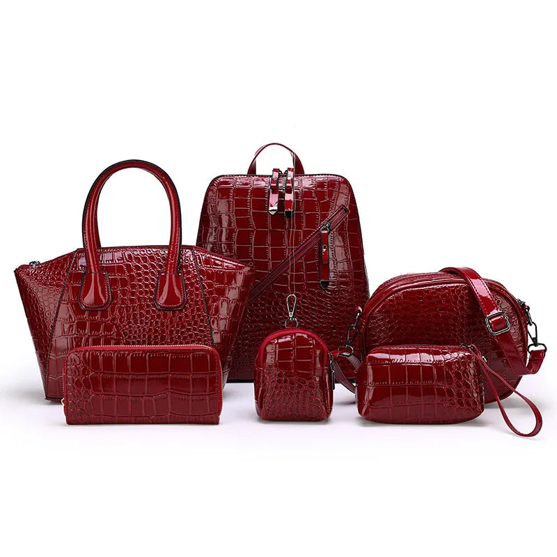 Crocodile texture matching bag set – Red matching bag set, front view | BTendance