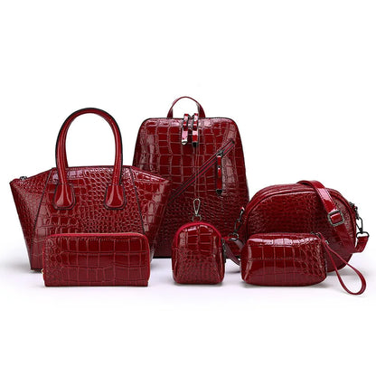 Crocodile texture matching bag set – Red matching bag set, front view | BTendance