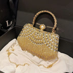 Women's Scalloped Rhinestone Mini Evening Handbag – Gold with chain | BTendance