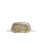 Women's Oval Faux Leather Clutch with Sculptural Metal Accent – Gold front | BTendance