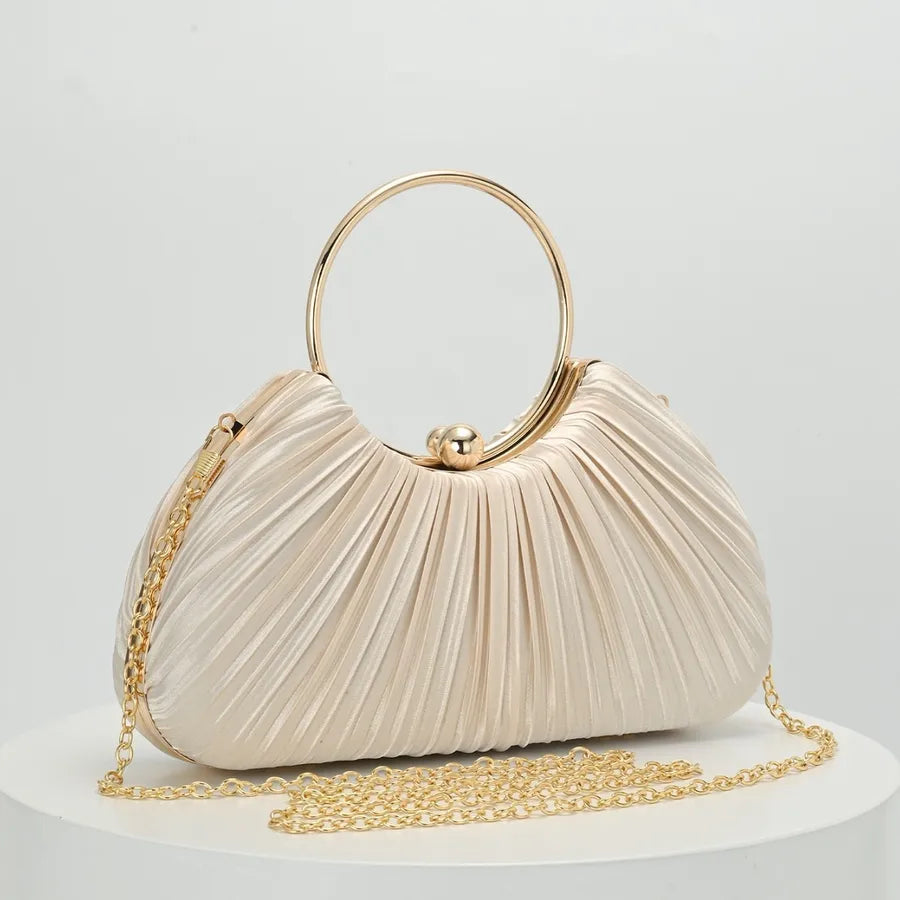 Women's Pleated Fan Evening Bag with Circular Handle – With chain strap | BTendance