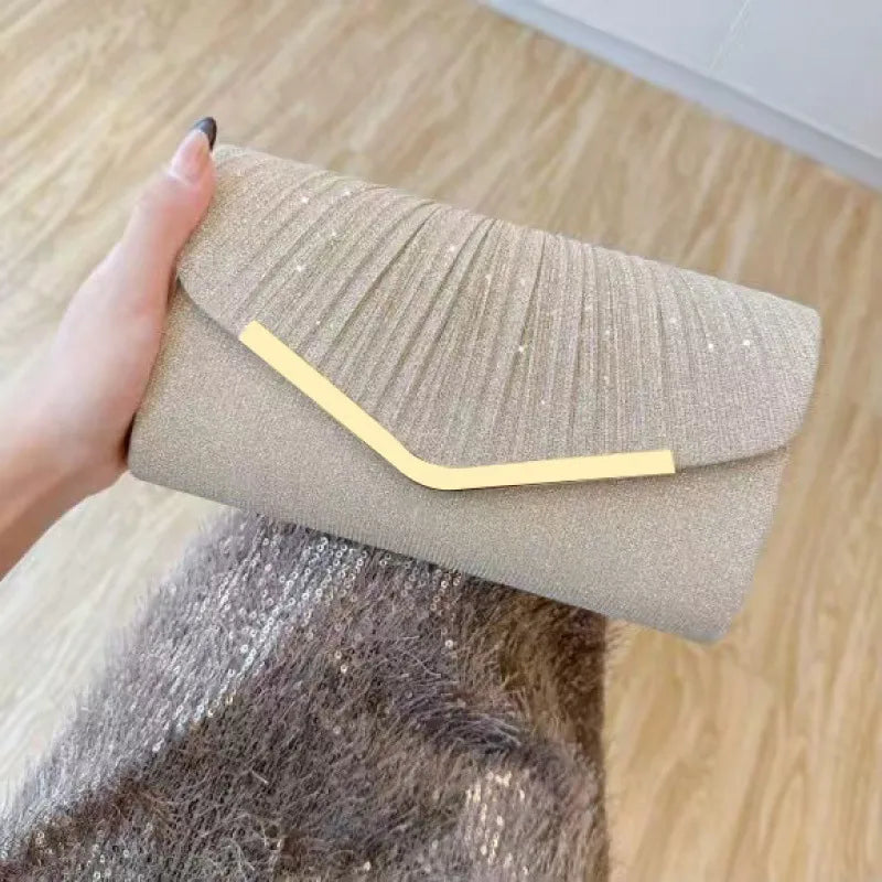 Pleated Envelope Evening Clutch with Metallic Trim – Pleated trim detail | BTendance