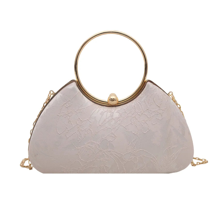 Women's Ring Handle Evening Bag with Floral Texture – Pink front | BTendance