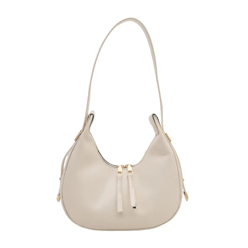 Curved zip shoulder bag – Cream bag, front view | BTendance