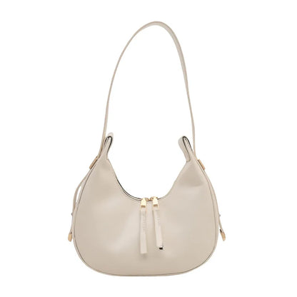 Curved zip shoulder bag – Cream bag, front view | BTendance