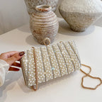 Women's Pearl-Effect Striped Evening Clutch – Beige front | BTendance