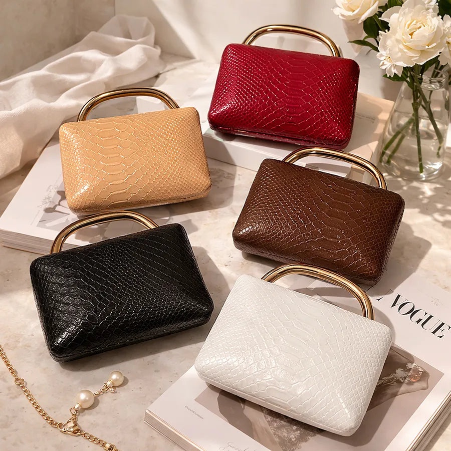 Croc-Embossed Faux Leather Top Handle Evening Bag – Color selection | BTendance