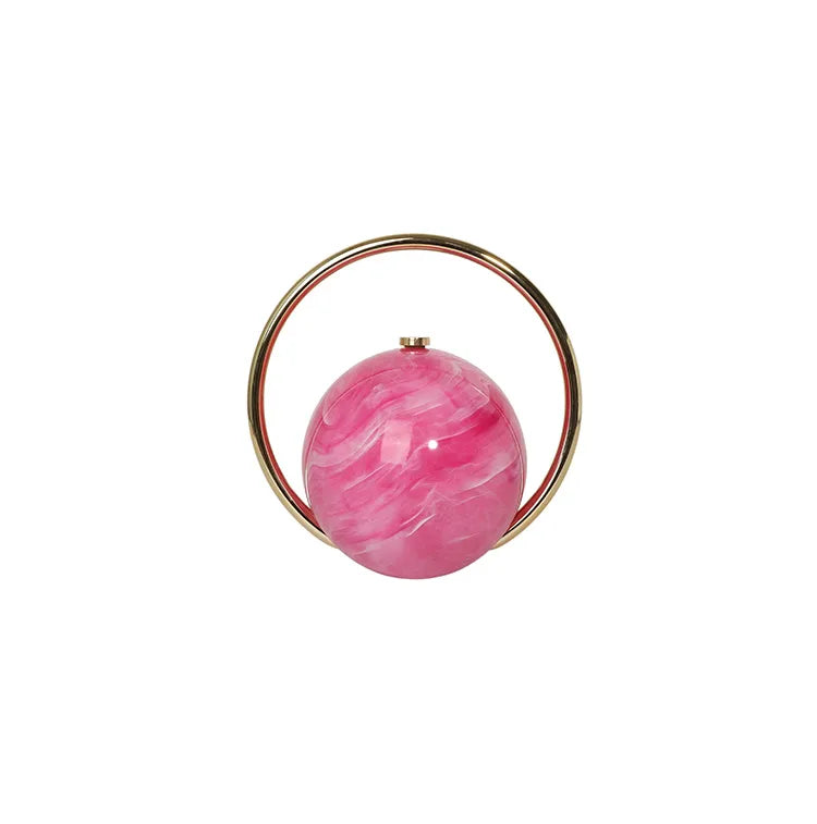 Round Acrylic Orb Bag with Faceted Ring Handle – Rose red front | BTendance