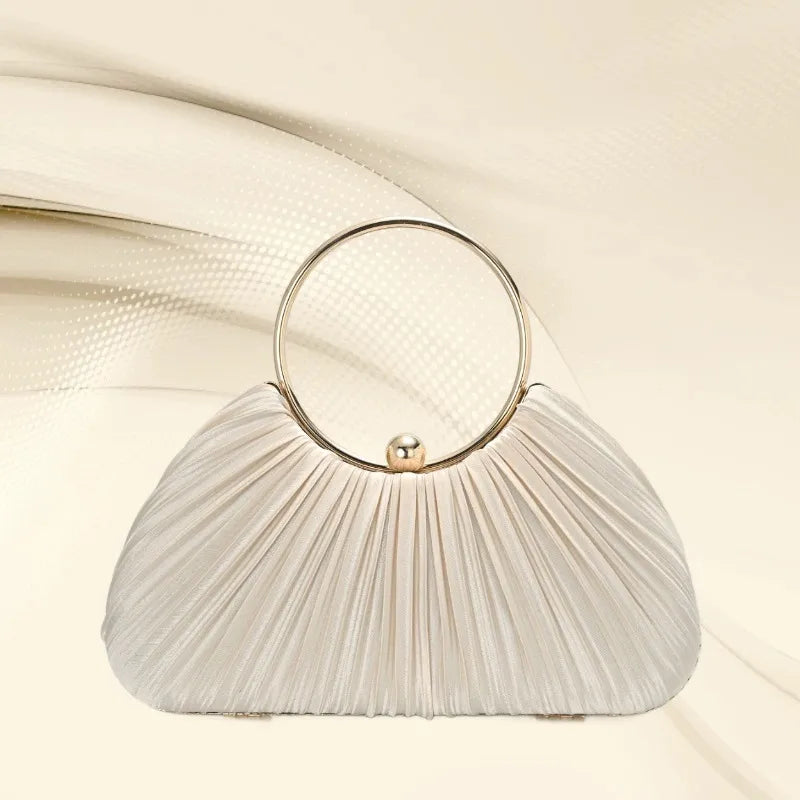 Women's Pleated Fan Evening Bag with Circular Handle – Front | BTendance