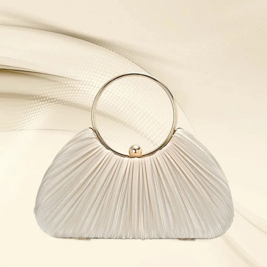 Women's Pleated Fan Evening Bag with Circular Handle – Front | BTendance