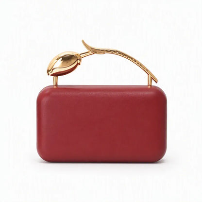 Rectangular evening clutch — burgundy with sculptural tulip handle | BTendance