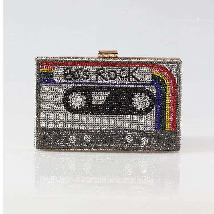 Women's Retro Cassette Tape Box Clutch – Black cassette front | BTendance