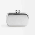 Women's Kiss-Lock Faux Leather Evening Clutch – Silver front | BTendance