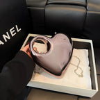 Women's Metallic Heart Clutch with Ring Handle – Gunmetal front | BTendance
