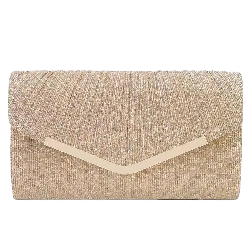 Pleated Envelope Evening Clutch with Metallic Trim – Champagne front | BTendance