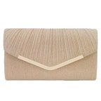 Pleated Envelope Evening Clutch with Metallic Trim – Champagne front | BTendance