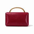 Croc-Embossed Faux Leather Top Handle Evening Bag – Wine red front | BTendance